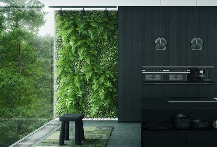 Le jardin vertical apporte de la couleur et du contraste à cette maison de style minimaliste