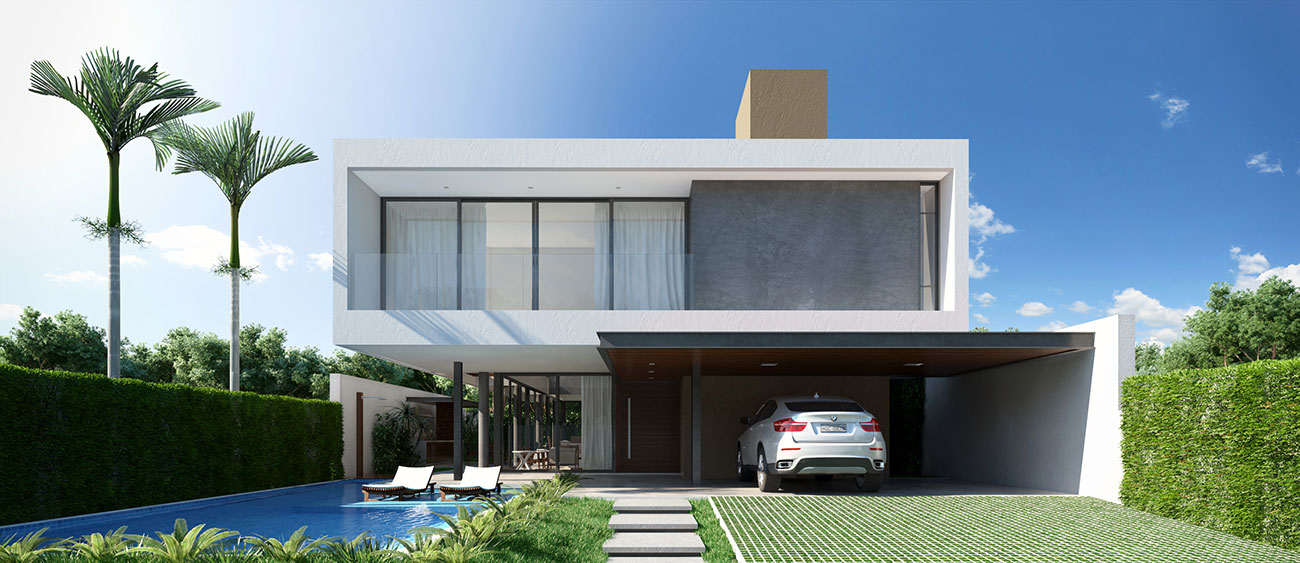Belle et moderne maison avec piscine en façade: idéale pour condos