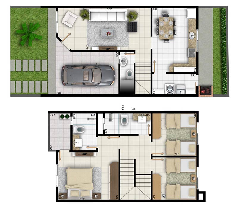 Plan d'étage de la maison avec un grand espace pour toute la famille